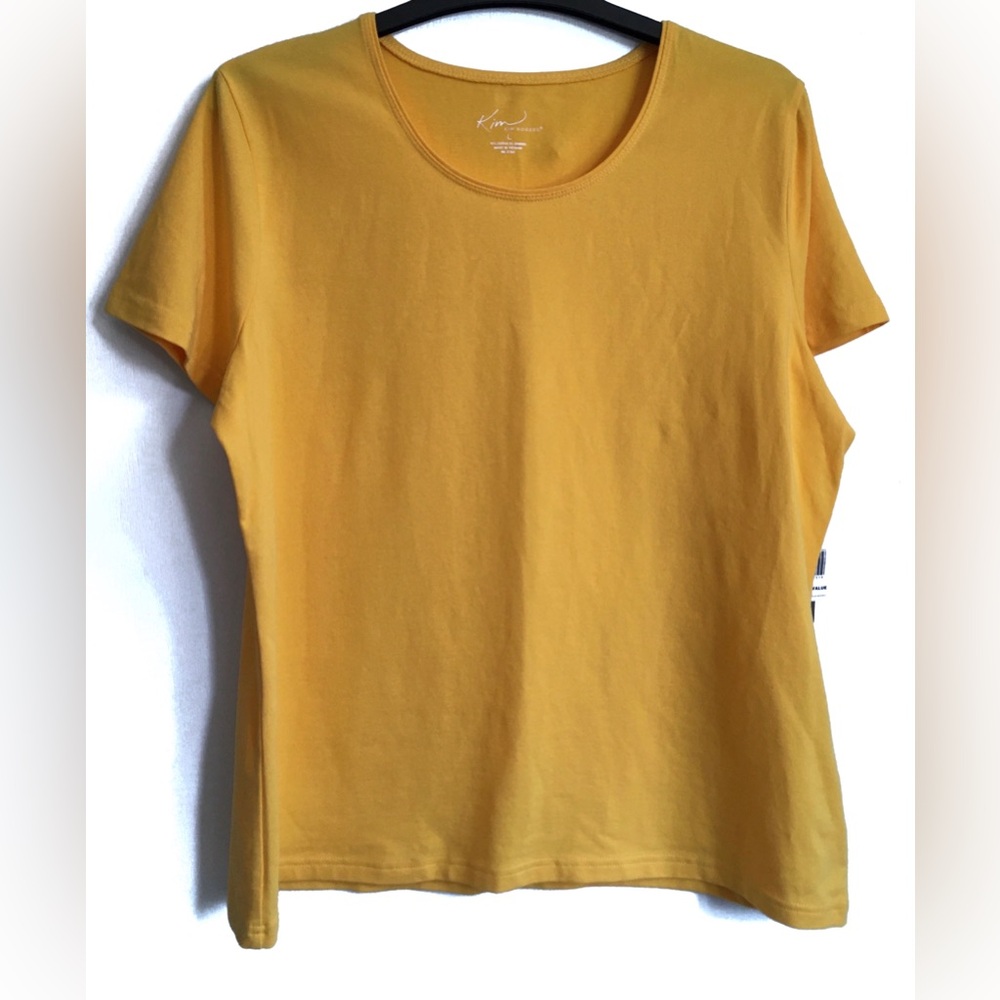 Kim Rogers Women’s Vibrant Yellow Tee Shirt Stretch Cap Short Sleeve Size Large